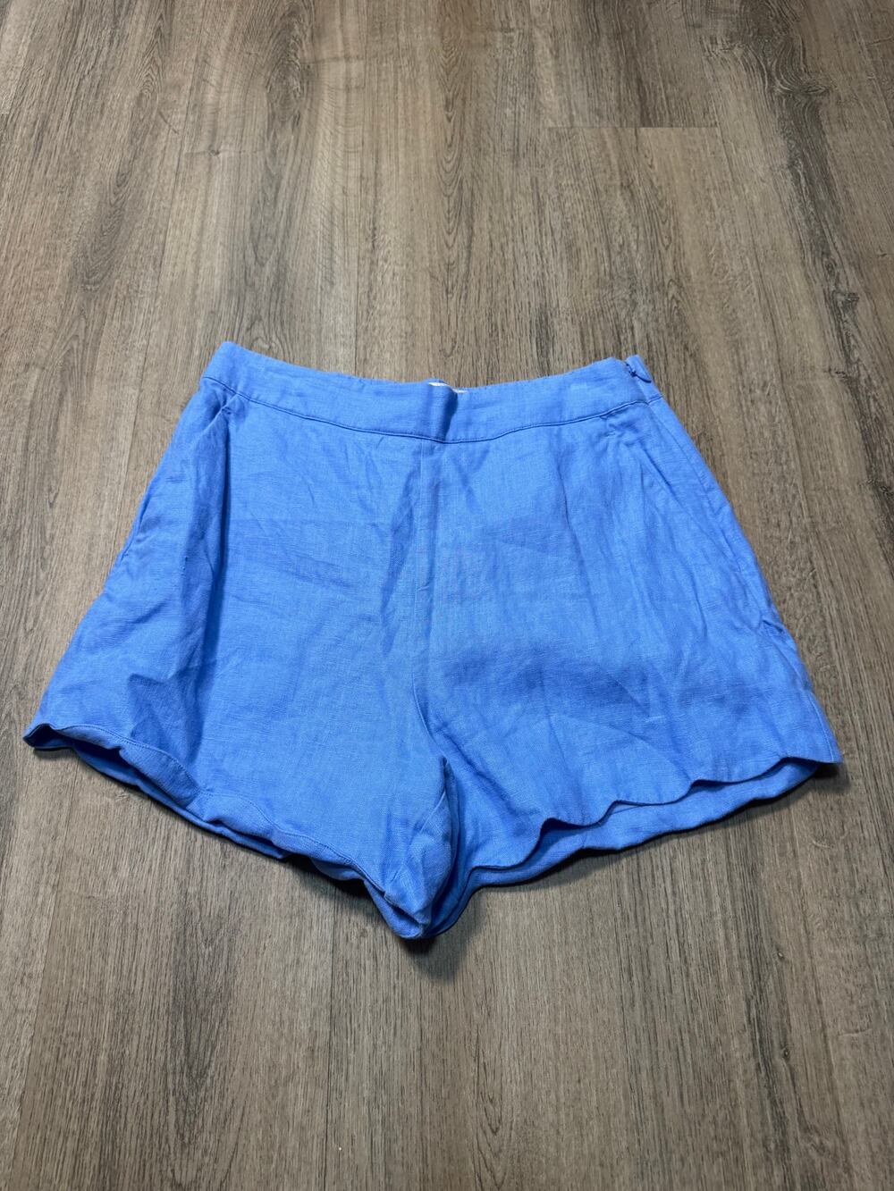 Abercrombie & Fitch Women's Blue Scallop Hem Linen High-Waist Shorts